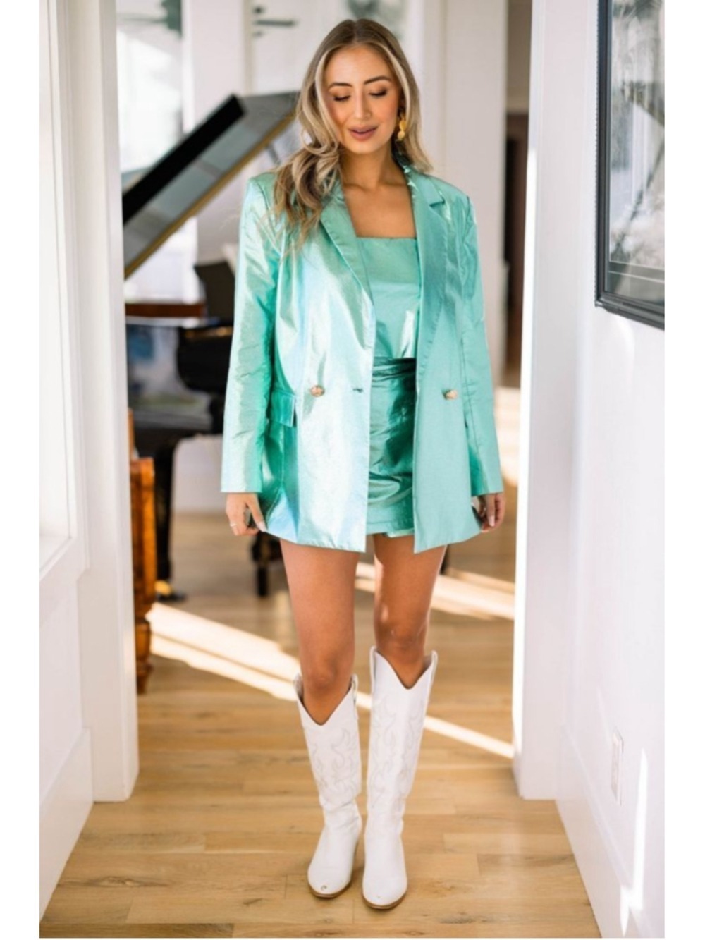 Buddy Love x RaeLynn Oversized Avery Blazer Flawed Size Large Metallic Aqua
